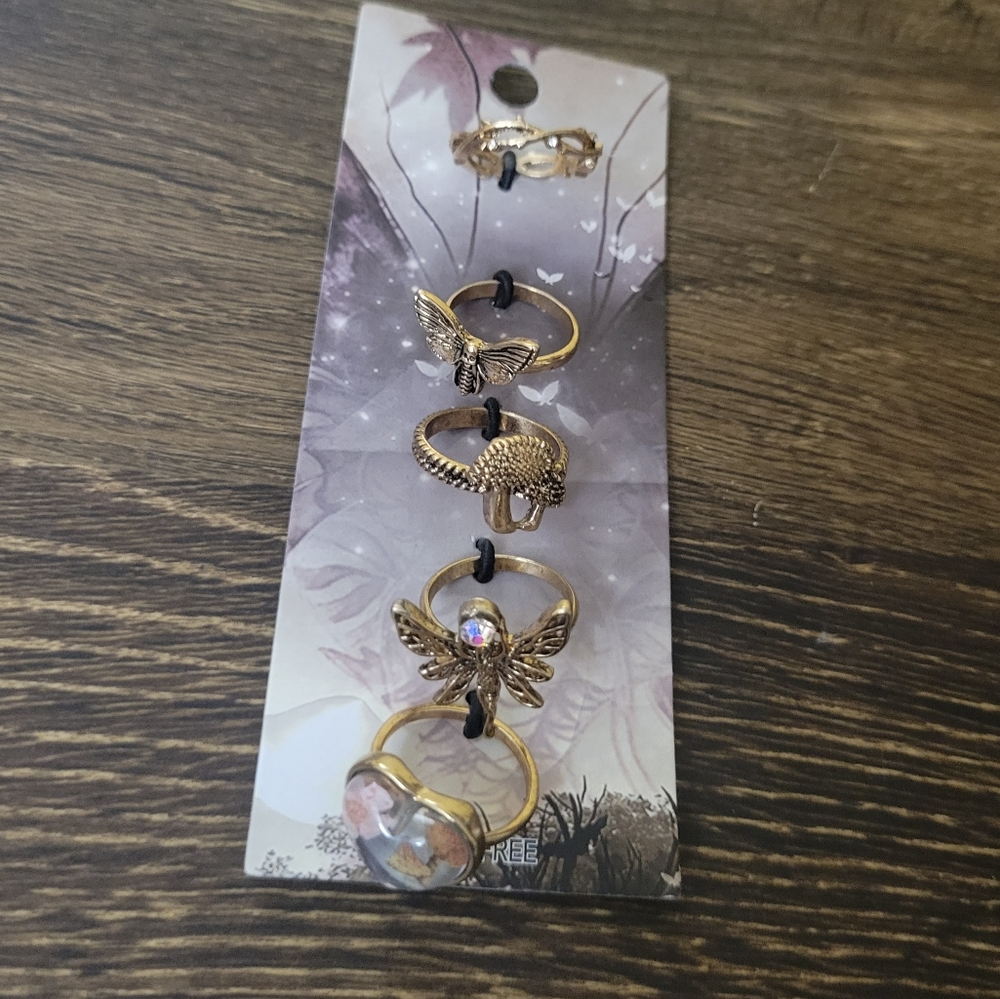 4/$10 Floral Mushroom Nature 5 Pack Fasion Rins Hot Topic Size 7 NEW Fairy Magic